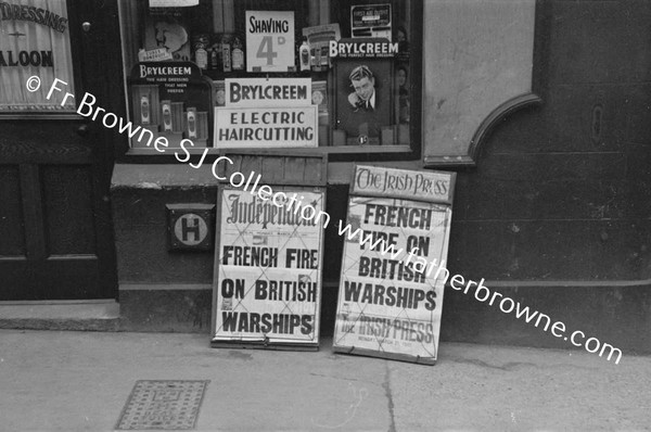 NEWSPAPER POSTERS FRENCH FIRE ON BRITISH WARSHIP